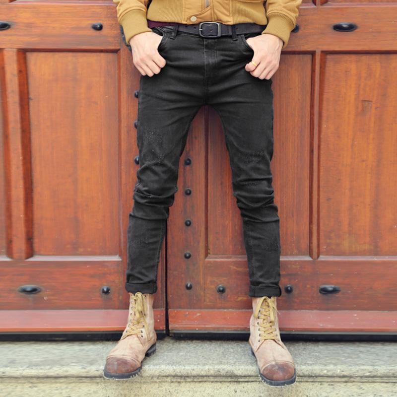 Sorte Denim-rippede Jeans